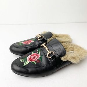Steve Madden Black Floral Smoking Flat Mule SZ 6.5 Jill